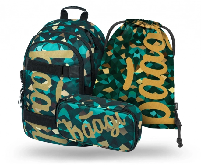 BAAGL 3-SET Skate Polygon: Rucksack, Federmäppchen, Beutel