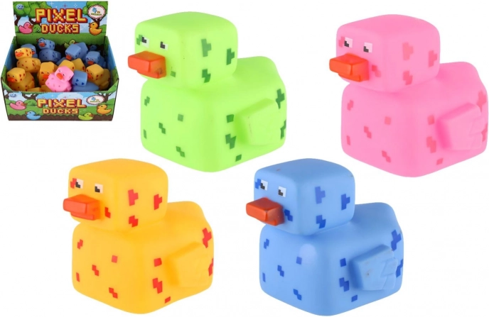 Gummiente im Pixelstil für die Badewanne 8 × 10 cm, Set mit 4 Farben