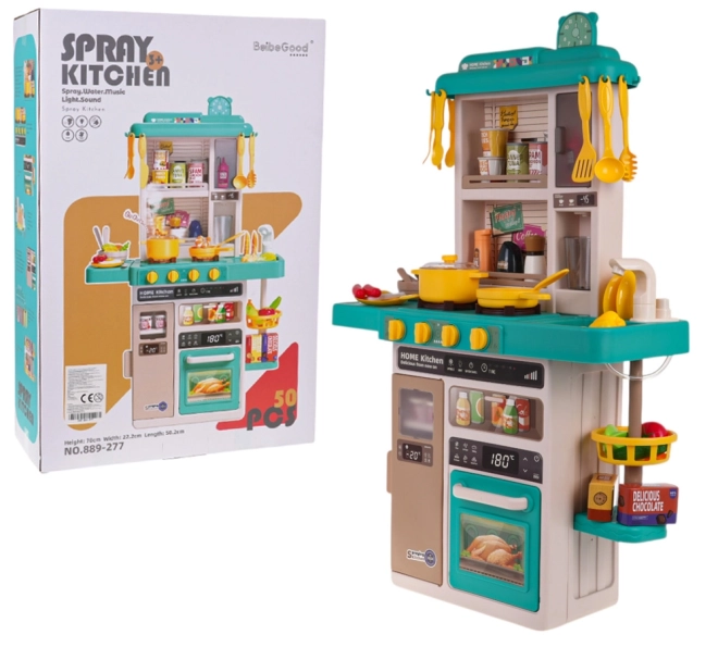 Interaktive Spielküche mit Licht, Ton und Wasserfunktion, 50-teilig, Blau – Blau