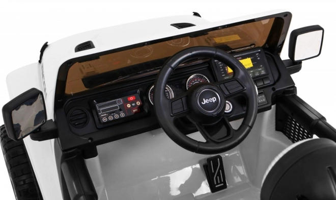 Jeep Wrangler Rubicon Batterie für Kinder Weiß + Fernbedienung + MP3-Radio LED + EVA-Räder