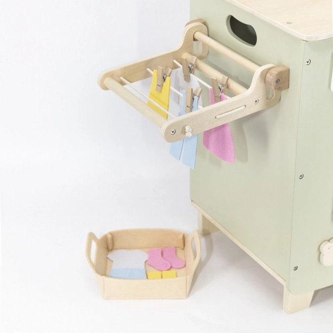 Holzspielzeug Waschmaschine mit Zubehör