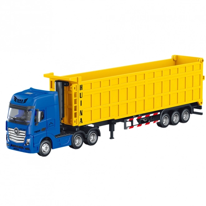 Metallmodell eines LKW mit Volumenanhänger Huina gelb 1:50