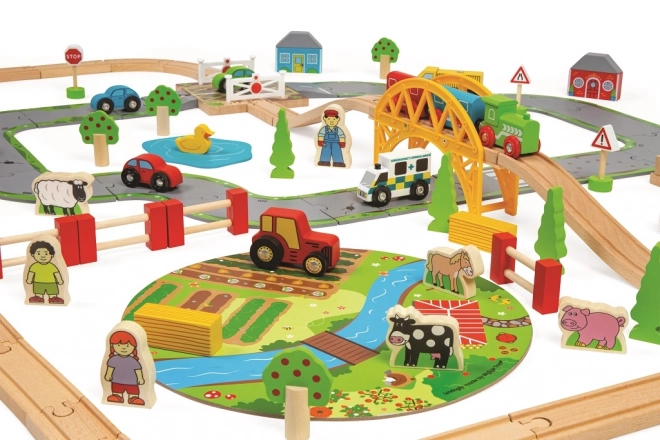 Bigjigs Rail Holz-Eisenbahn mit Landschaft 80-teilig