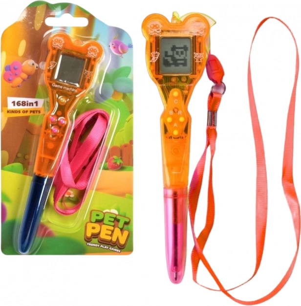 Elektronischer Stift mit 168-in-1-Spielen mit Kordel – rosa‑orange