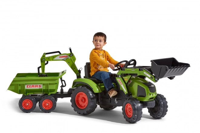 Trettraktor Claas Axos mit Front- und Heckschaufel + Anhänger