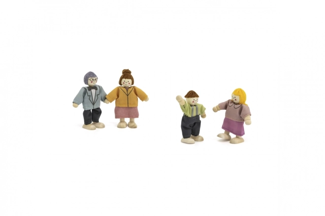 Holzpuppen Set mit Stoffkleidung 4-teilig