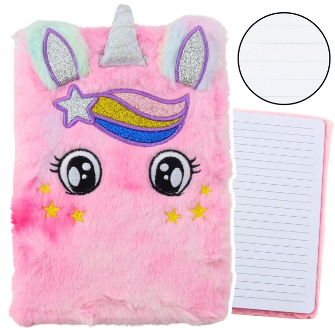 Plüschheft mit Einhorn rosa regenbogenfarben