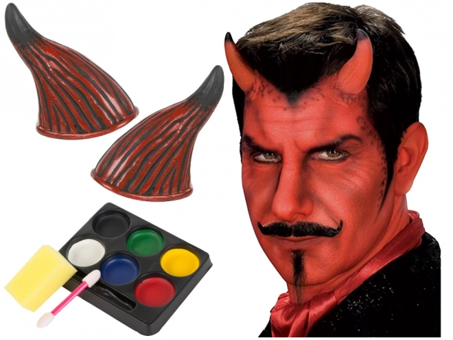 Halloween Make-Up Set mit Teufelshörnern