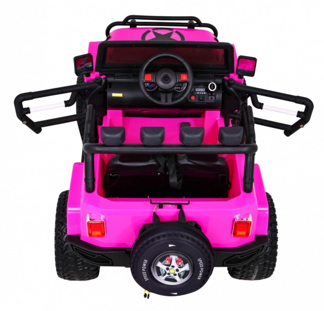Geländewagen Monster 4x4 Jeep für Kinder Pink + Fernbedienung + Sitzverstellung + Langsamer Start + MP3 LED + Gepäckträger + Rucksack