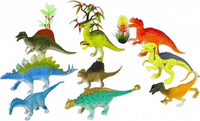 9 verschiedene Dinosaurier in leuchtenden Farben