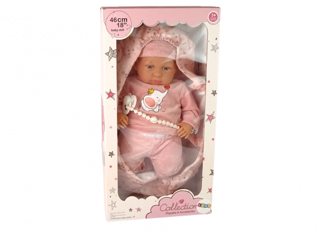 Baby Puppe Rosa mit Schnuller und Decke