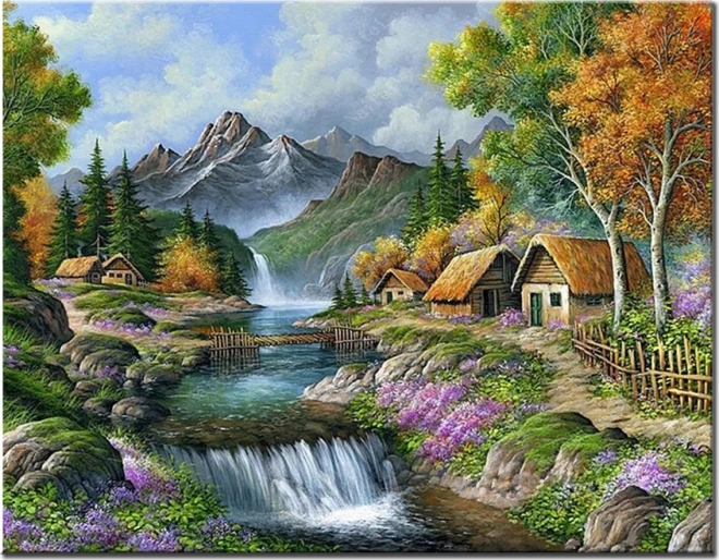 Norimpex Diamantmalerei Hütte am Bergfluss 30x40cm