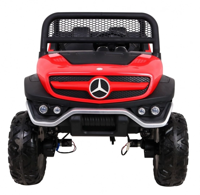Mercedes Benz Unimog für Kinder Rot + 4x4 + Fernbedienung + Gepäckträger + sanfter Start + MP3 LED