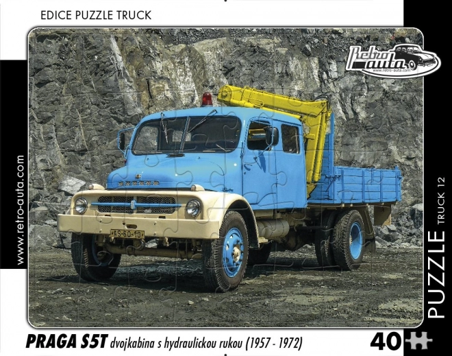 Retro-Autos Puzzle LKW Praga S5T Doppelkabine mit Hydraulikarm