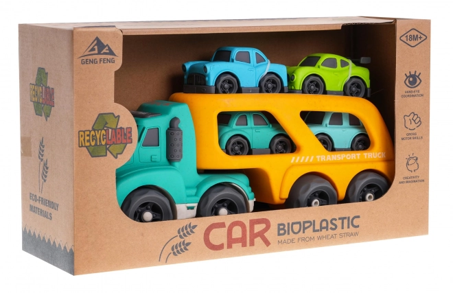 Interaktiver Spielzeugtrailer mit Autos aus Bioplastik