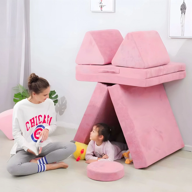 Großes faltbares Modularsofa für Kinder DIY, 8 weiche Kissen - pink ECOTOYS