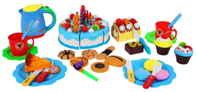 Party-Set für Kinder 3+ Rosa Kuchen mit Süßigkeiten und Interaktive Kerze 80 Teile – blau