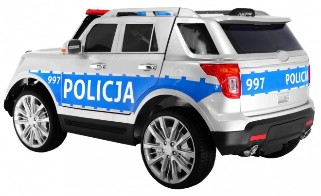 Kinder Polizei SUV Auto mit Batterie + Sirenen + Lichter + Megafon + Fernbedienung + langsamer Start + EVA + Aufkleber