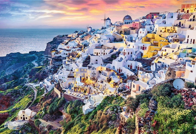 Puzzle-Set 2-in-1 Wunderschöne Insel Santorini, Griechenland 1500 Teile mit Kleber