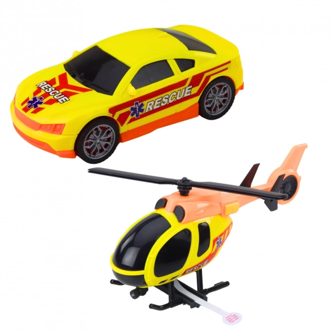 Rettungsset mit Hubschrauber und Autos