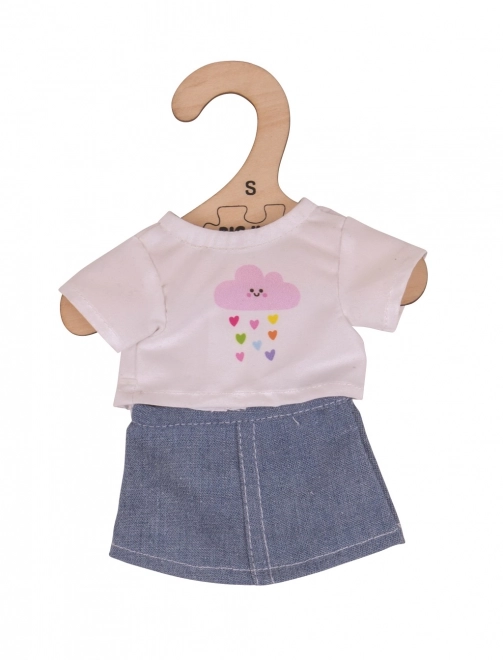 Bigjigs Toys Weißes Shirt mit Jeansrock für Puppen 28cm