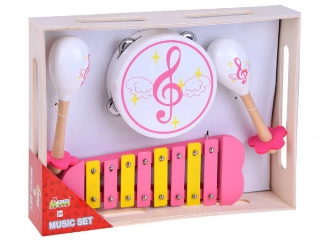 Holz-Instrumenten-Set: Xylophon, Tamburin und Maracas