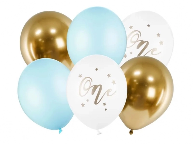 Geburtstagsluftballons Pastell Hellblau und Gold Weiß