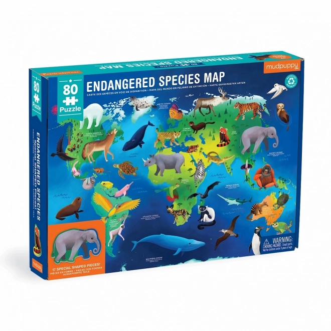 Mudpuppy Puzzle Bedrohte Tierarten der Welt 80 Teile