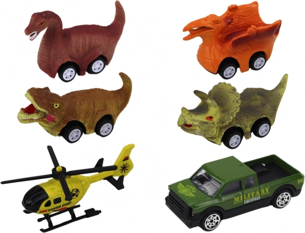 6-teiliges Fahrzeugset inklusive Dinosaurier-Autos