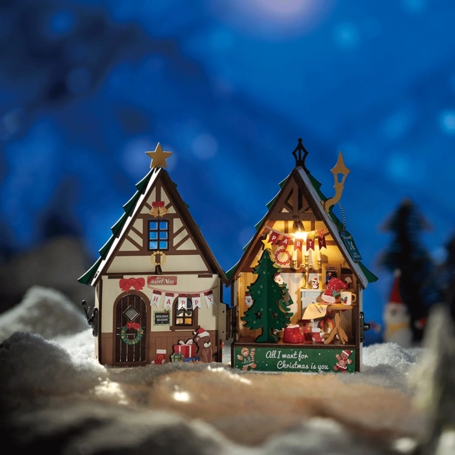 Leuchtendes Weihnachts-Holzhaus Miniatur