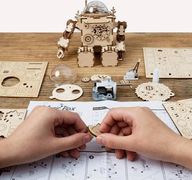 Rokr 3D Holzpuzzle Spieluhr Roboter Orpheus mit Beleuchtung