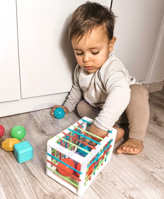 Bunte flexible WOOPIE Baby Sensorik-Würfel mit Formen-Sortierer