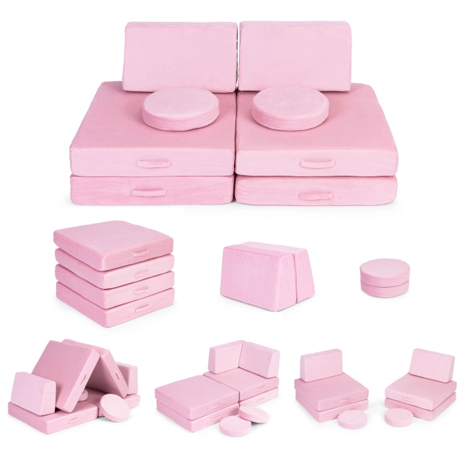 Großes faltbares Modularsofa für Kinder DIY, 8 weiche Kissen - pink ECOTOYS