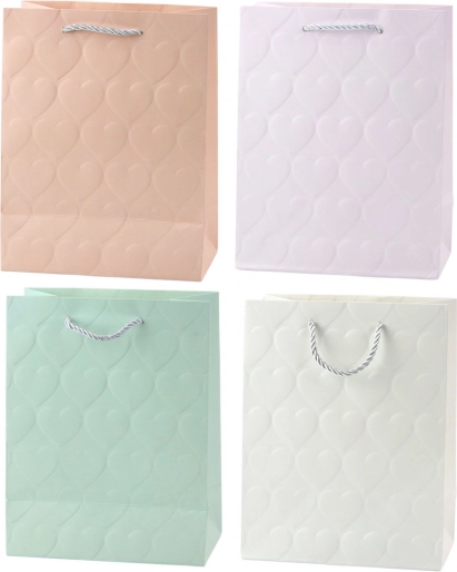 Elegante Geschenktüte mit geprägten Herzen 23 x 18 x 10,5 cm