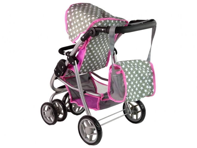 Puppenwagen 2 in 1 mit Tragetasche Rosa Sterne