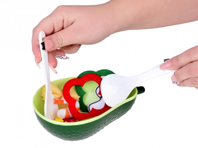 Salatmachenset Schüssel Avocado Gemüsebesteck