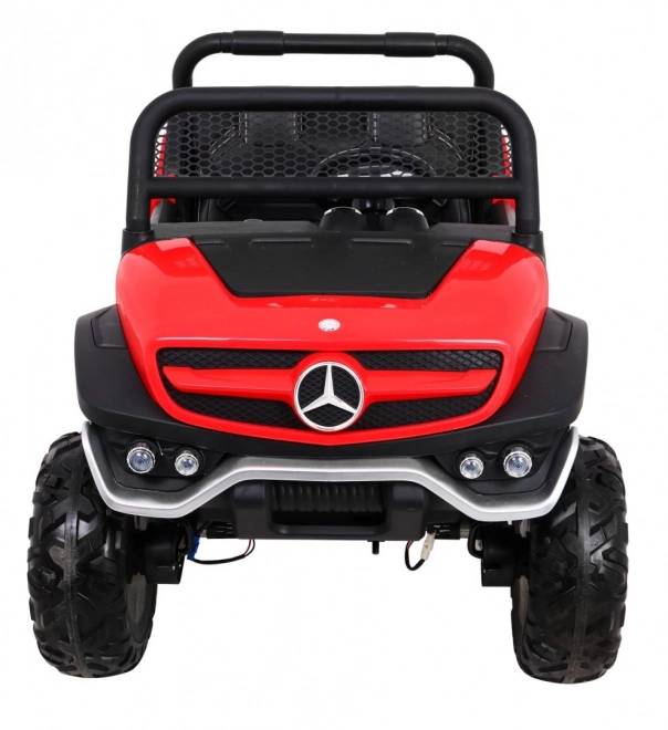 Mercedes Benz Unimog für Kinder Rot + 4x4 + Fernbedienung + Gepäckträger + sanfter Start + MP3 LED