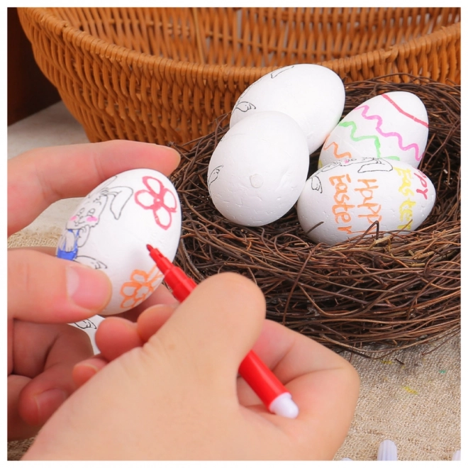 Styroporeier mit Hase-Muster zum Bemalen 6er-Set mit Filzstiften