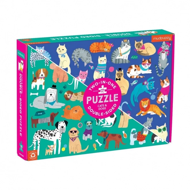 Oboustranniges Puzzle Hunde und Katzen 100 Teile