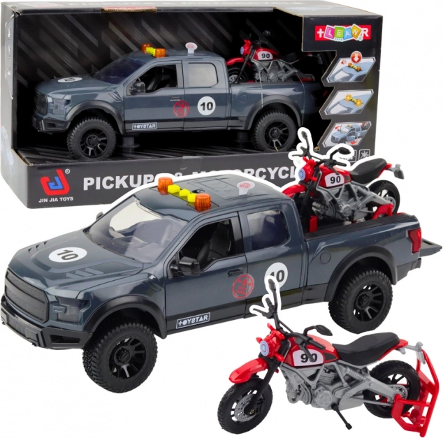 Pickup mit Motorrad mit Licht und Sound grau 1:12 Spielzeug