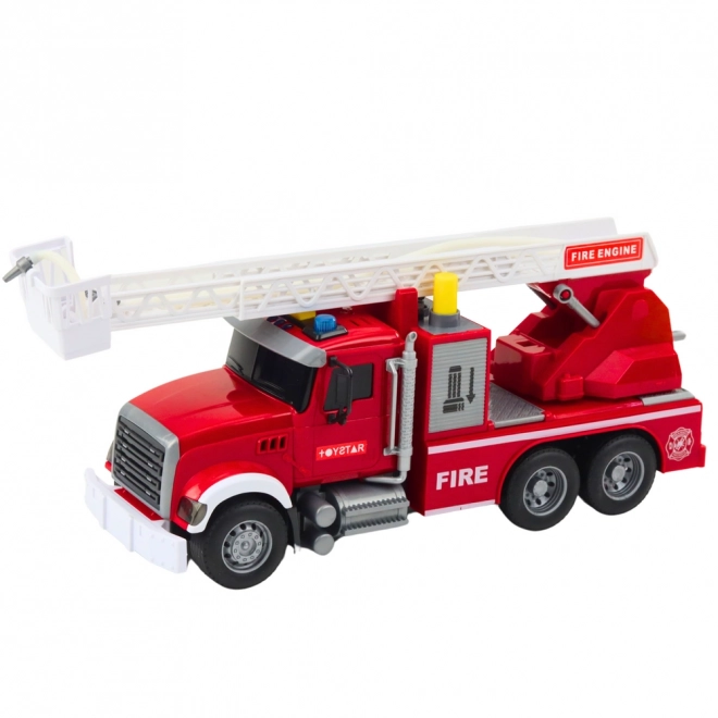 Großes Feuerwehrfahrzeug mit ausfahrbarer Leiter und Sprühfunktion