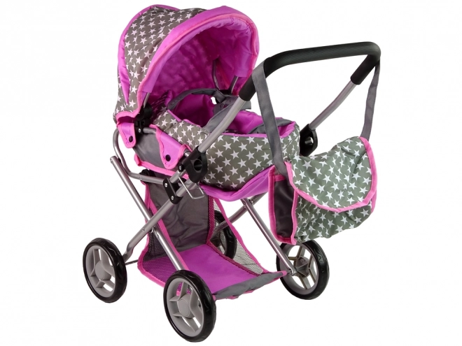 Puppenwagen 2-in-1 Grau Rosa Sterne