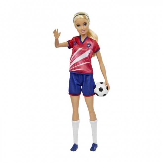 Barbie Fußballspielerin in rotem Trikot