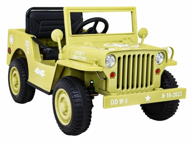 Retro Militärfahrzeug für Kinder beige + Antrieb 4x4 + Fernbedienung + 2 Gepäckträger + langsamer Start + MP3 LED