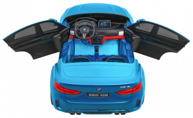 BMW X6M XXL pro 2 Kinder Blaue Farbe + Pilot + Eco-Leder + Sicherheitsgurte + Langsamer Start + MP3 + LED