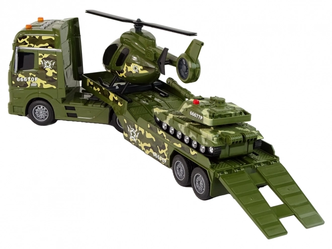 Militärisches Spielzeugset mit Panzer, Hubschrauber und LKW