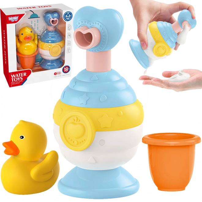 Badewannenspielzeug-Set mit Tasse, Ente und Seifenspender