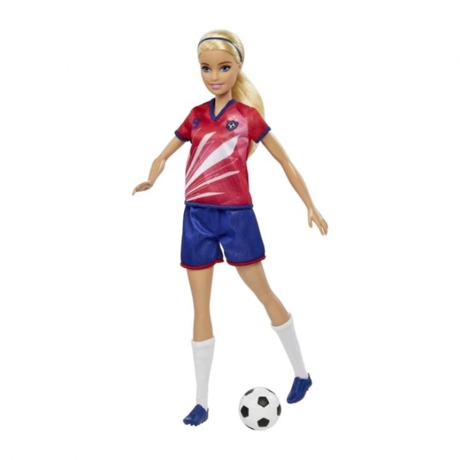 Barbie Fußballspielerin in rotem Trikot