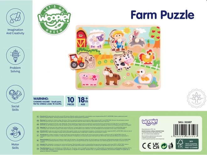 Holz-Puzzle Bauernhof Montessori mit Griffen von Woopie Green