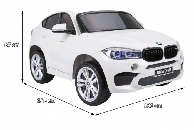BMW X6M XXL pro 2 Kinder Weiß + Fernsteuerung + Eco-Leder + Sicherheitsgurte + langsamer Start + MP3 USB + LED